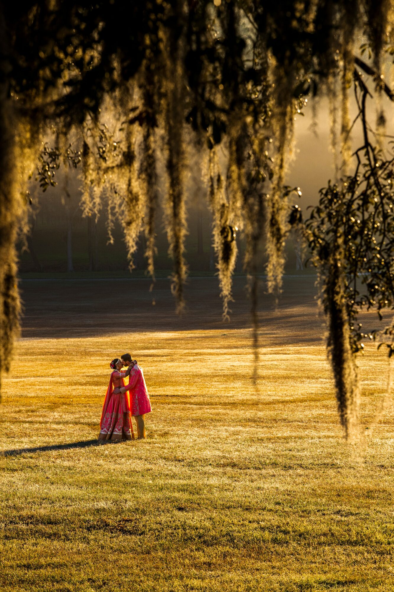 Bride and groom laughing